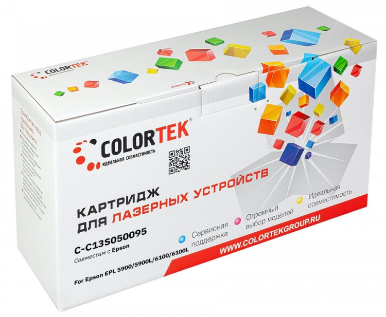 Лазерный картридж Colortek C-5900/ 5900L/ 6100/ 6100L (087/ 095) для принтеров Epson EPL 5900/ 5900L/ 6100/ 6100L (C13S050095 на 3000 копий), черный, 6000 к.
