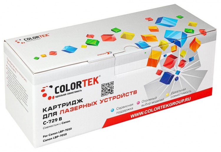 Лазерный картридж Colortek C-729 для принтеров Canon i-SENSYS LBP7010C / LBP7018C, черный, 1200 к.