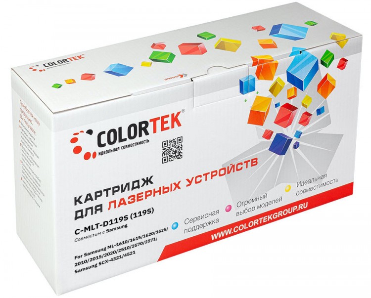 Лазерный картридж Colortek C-MLT-D119S для принтеров Samsung ML-1610/ 1615/ 1620/ 1625/ 2010/ 2015/ 2020/ 2510/ 2570/ 2571, SCX-4321/ 4521, черный, 2000 к.