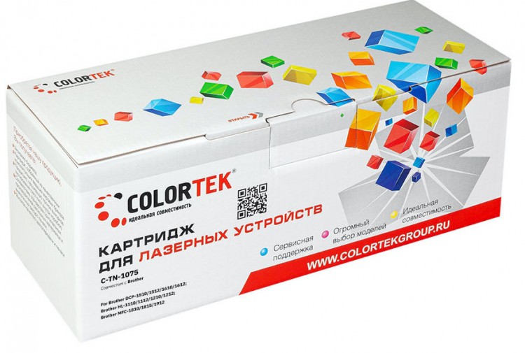 Лазерный картридж Colortek C-TN-1075 для принтеров Brother DCP-1510, 1512, 1610, 1612, HL-1110, 1112, 1210, 1212, MFC-1810, 1815, 1912, черный, 1000 к.