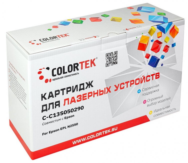 Лазерный картридж Colortek C-N2550 (C13S050290) для принтеров Epson EPL N2550, черный, 17000 к.