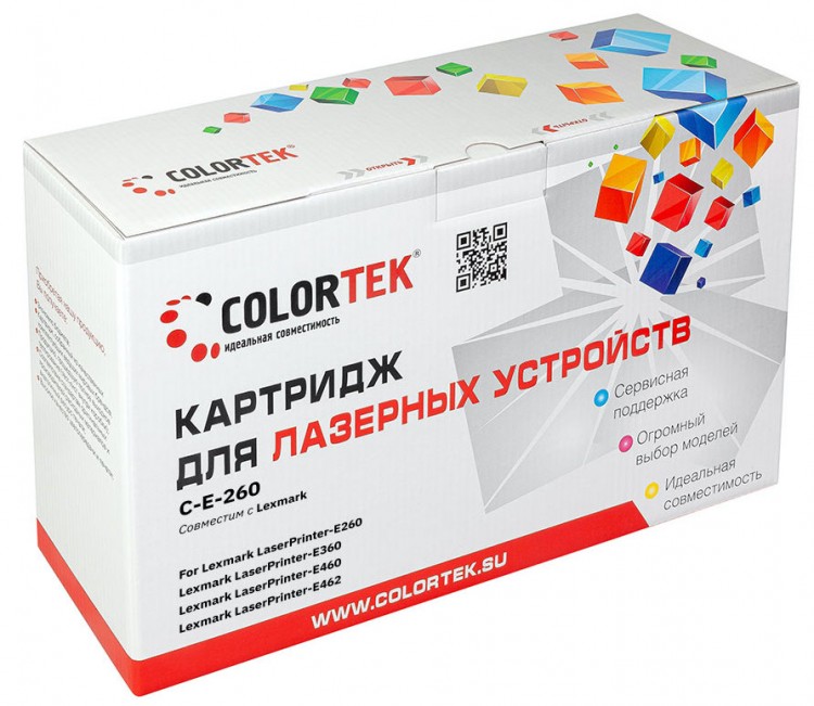 Лазерный картридж Colortek C-E-260 (E260A21E) для принтеров Lexmark Optra E 260/ 360/ 460, черный, 3500 к.