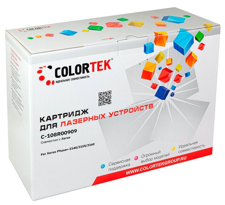 Лазерный картридж Colortek C-108R00909 3140/ 3155/ 3160 для принтеров Xerox Phaser 3140/ 3155/ 3160, черный, 2500 к.