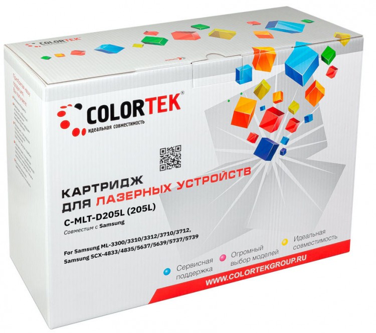 Лазерный картридж Colortek C-MLT-D205L для принтеров Samsung ML-3310/ 3710/ SCX-4833/ 5637 (MLT-205S на 2000 копий) , черный, 5000 к.