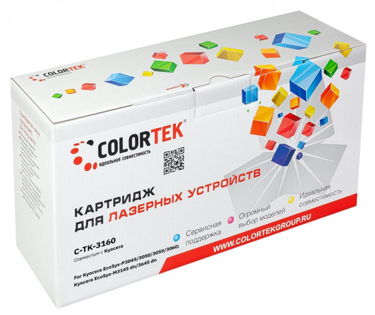Лазерный картридж Colortek C-TK-3160 для принтеров Kyocera EcoSys-P3045/ P3050/ P3055/ P3060, черный, 12500 к.