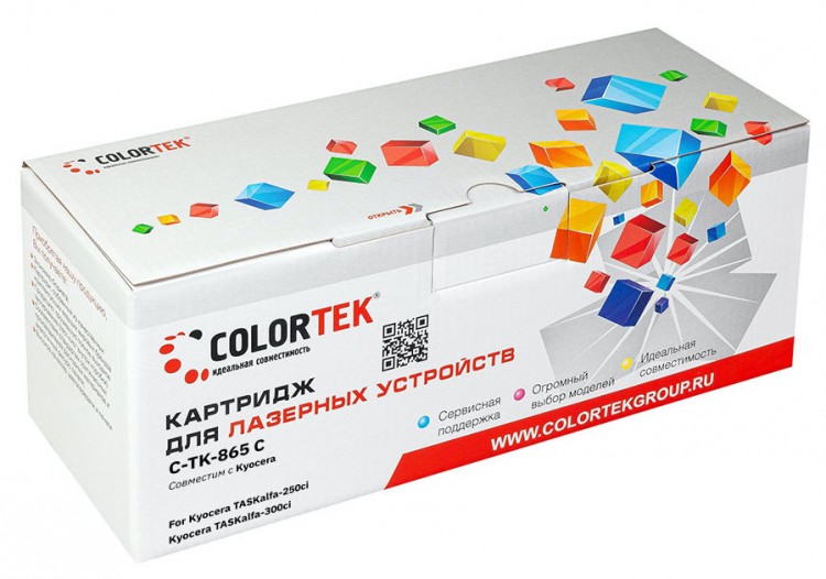 Лазерный картридж Colortek C-TK-865 для принтеров Kyocera TASKalfa 250ci, TASKalfa-300ci, голубой, 12000 к.
