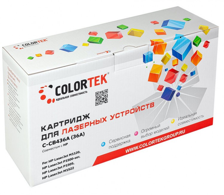 Лазерный картридж Colortek C-CB436A для принтеров HP LJ M-1120/ 1522, P1505, черный, 2000 к.