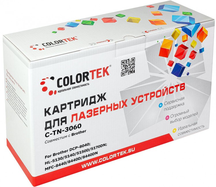 Лазерный картридж Colortek C-TN-3060 для принтеров Brother DCP-8040, HL-5130/ 5140/ 5150D/ 5170DN, MFC-8440/ 8440D/ 8440DN, черный, 6700 к.