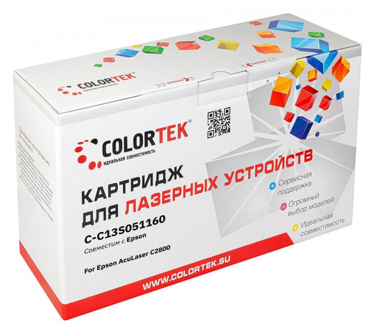 Лазерный картридж Colortek C-Epson C2800 (C13S051160) для принтеров Epson AcuLaser C2800N, голубой, 6000 к.