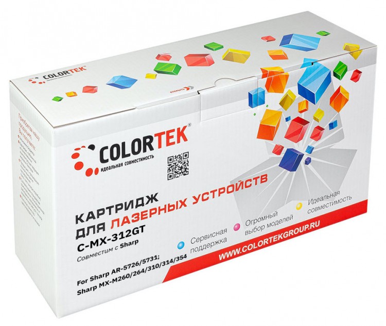 Лазерный картридж Colortek C-MX-312GT для принтеров Sharp AR-5726/ 5731, MX-M260/ 264/ 266/ 310/ 314/ 316/ 354/ 356, черный, 25000 к.