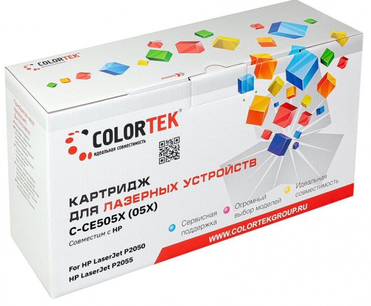 Лазерный картридж Colortek C-CE505X для принтеров HP LJ P2055, черный, 6500 к.