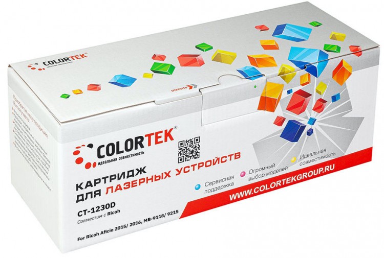 Лазерный картридж Colortek C-1230D для принтеров Ricoh Aficio 2015/ 2016, MB-9118/ 9215, Nashuatec DSm 615 и МФУ MP1500/ MP1600L/ MP2000, черный, 9000 к.