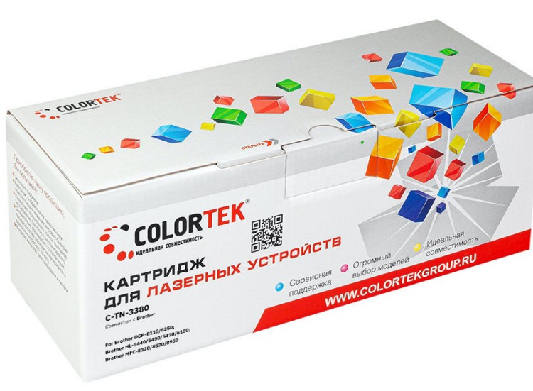 Лазерный картридж Colortek C-TN-3380 для принтеров Brother HL-5440D/ 5450DN/ 5470DW/ 6180DW/ DCP8110/ 8250/ MFC8520/ 8950, черный, 8000 к.