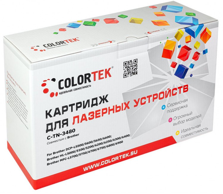 Лазерный картридж Colortek C-TN-3480 для принтеров Brother DCP-L5500/ 5600, HL-L5000/ 5100/5200, MFC-L5700/ 5750/ 6700, черный, 8000 к.