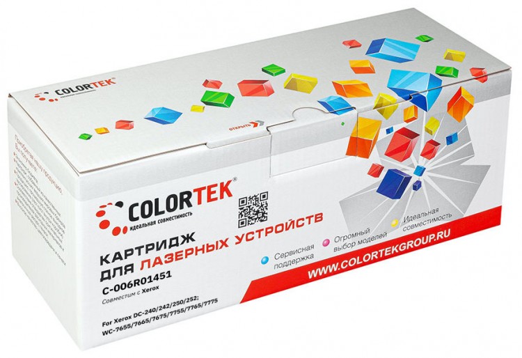 Лазерный картридж Colortek C-006R01451 (240/ 250) для принтеров Xerox DC-240/ 242/ 250/ 252, WC-7655/ 7665/ 7675/ 7700ser/ 7755/ 7765/ 7775, пурпурный, 34000 к.