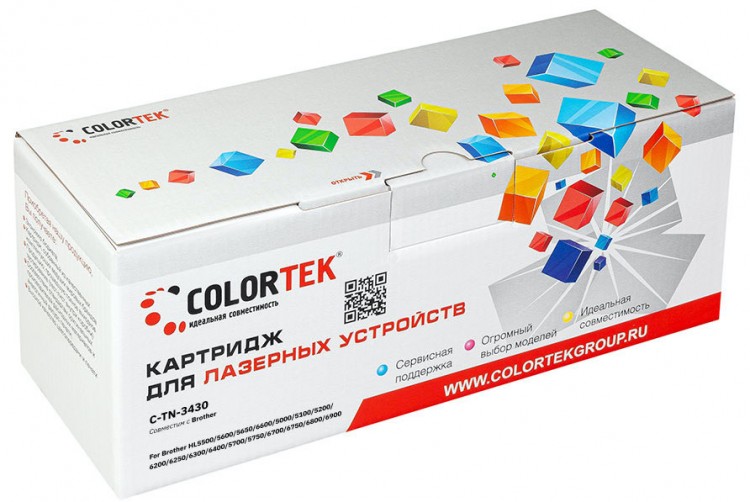 Лазерный картридж Colortek C-TN-3430 для принтеров Brother L5500/ 5600/ 5650/ 6600/ 5000/ 5100/ 5200/ 6200/ 6250/ 6300/ 6400/ 5700/ 5750/ 6700/ 6750/ 6800/ 6900, черный, 3000 к.