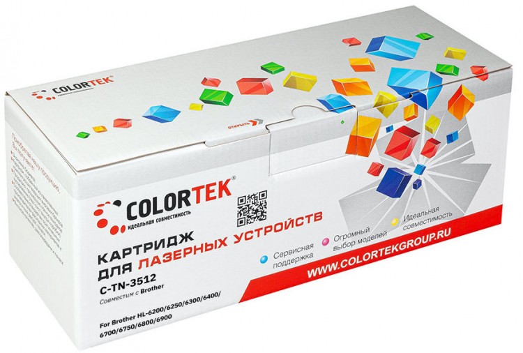 Лазерный картридж Colortek C-TN-3512 для принтеров Brother L6200/ 6250/ 6300/ 6400/ 6700/ 6750/ 6800/ 6900, черный, 12000 к.