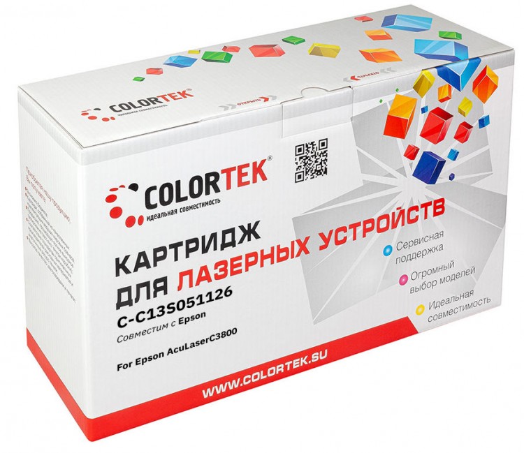 Лазерный картридж Colortek C-C13S051126 (С3800) для принтеров Epson AcuLaser C3800, голубой, 9000 к.