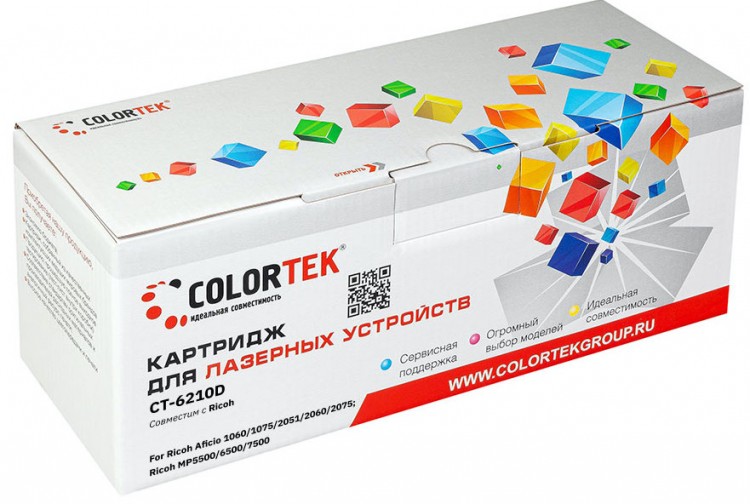 Лазерный картридж Colortek C-6210D для принтеров Ricoh Aficio 1060, 1075, 2051, 2060, 2075, MP5500, 6500, 7500, черный, 43000 к.