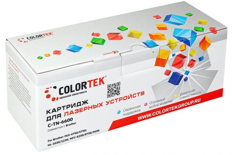 Лазерный картридж Colortek C-TN-6600 для принтеров Brother FAX-4750/ 5750, HL-1030/ 1230, MFC-8350/ 8750/ 9650, черный, 6000 к.
