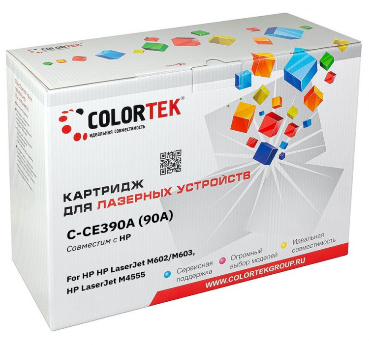 Лазерный картридж Colortek C-CE390A для принтеров HP LJ M4555/ M4555f/ M4555fskm/ M4555h/ 600/ M601/ M603dn, черный, 10000 к.