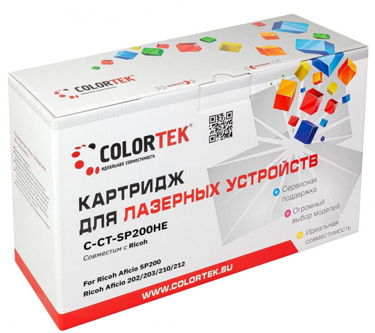 Лазерный картридж Colortek C-SP 200HE (407262) для принтеров Ricoh Aficio-SP200/ 202/ 203/ 210/ 212, черный, 2600 к.