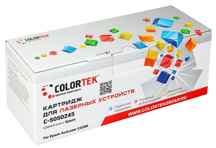 Лазерный картридж Colortek C-C4200 Bk (S050245) для принтеров Epson AcuLaser C4200, черный, 8500 к.