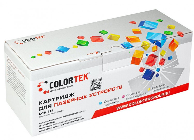 Лазерный картридж Colortek C-TN-114 для принтеров Minolta BizHub - 162/ 210/ 163/ 211, черный, 11000 к.