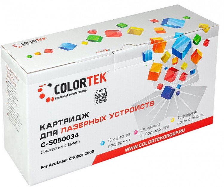 Лазерный картридж Colortek C-C1000/ 2000 (S050034) для принтеров Epson AcuLaser C1000/ 2000, желтый, 6000 к.