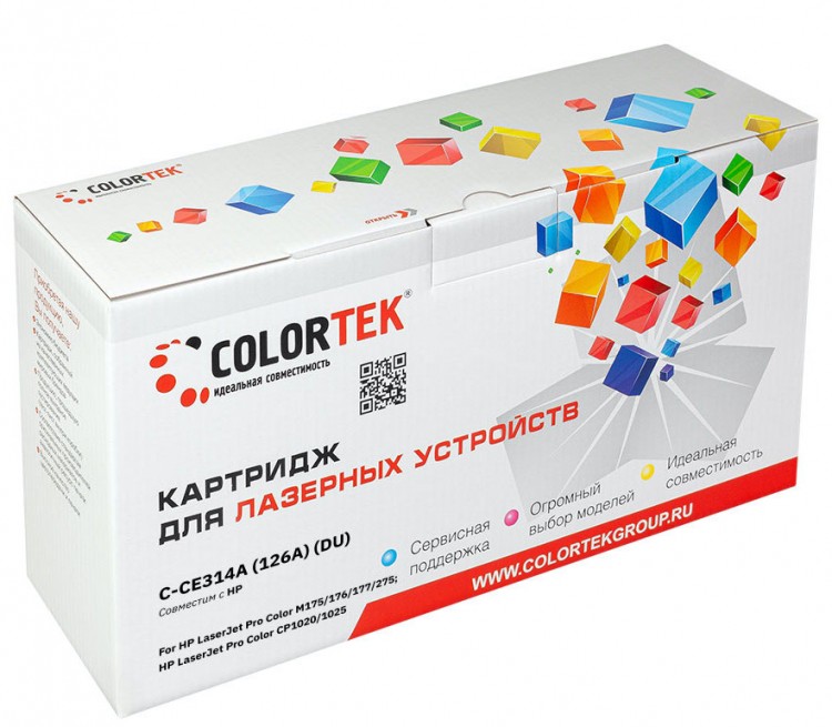 Лазерный картридж Colortek C-CE314A (126A) (DU) для принтеров HP LaserJet Pro Color / CLJP-M175/ М176/ М177/ М275/ CP1012/ CP1020/ CP1025, черный, 14000 к.  ч/б 7000 к. color