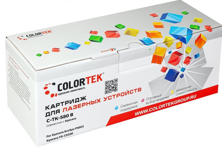 Лазерный картридж Colortek C-TK-580 для принтеров Kyocera FS-C5150DN, черный, 3500 к.