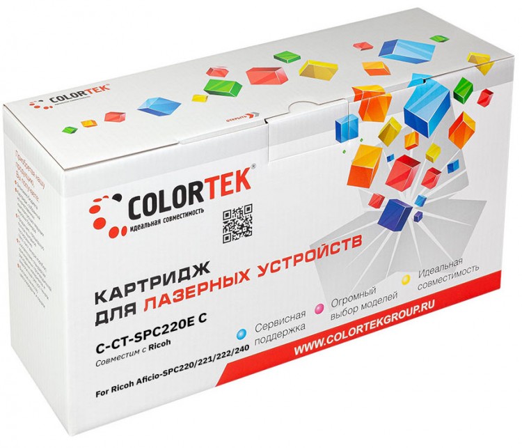 Лазерный картридж Colortek C-SP C220E (406053) для принтеров Ricoh Aficio-SPC220/ 221/ 222/ 240, голубой, 2300 к.