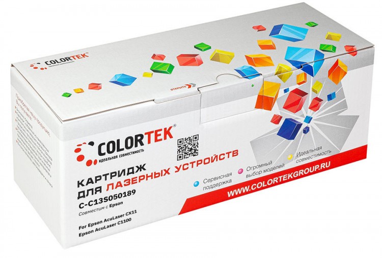 Лазерный картридж Colortek C-C1100 C (C13S050189) для принтеров Epson AcuLaser C1100, CX11, голубой, 4000 к.