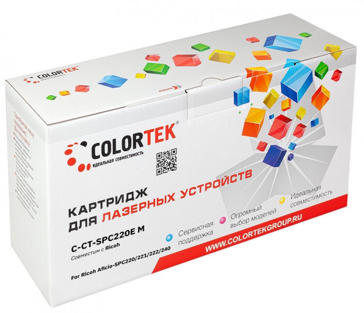 Лазерный картридж Colortek C-SP C220E (406054) для принтеров Ricoh Aficio-SPC220/ 221/ 222/ 240, пурпурный, 2300 к.