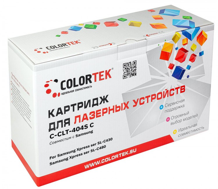 Лазерный картридж Colortek C-CLT-404S для принтеров Samsung Xpress ser/ SL-C430/ SL-C480, голубой, 1000 к.