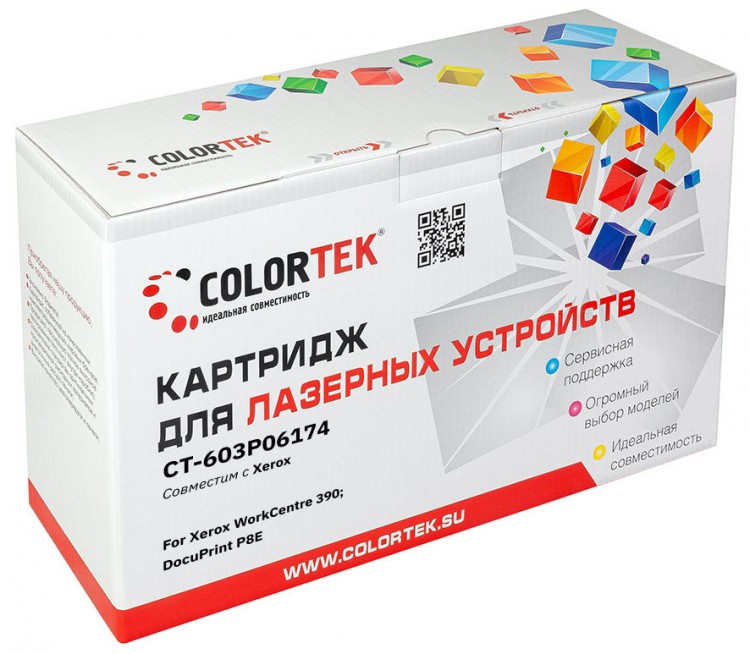 Лазерный картридж Colortek C-603P06174 P8E/ WC390 для принтеров Xerox WC390, черный, 5000k