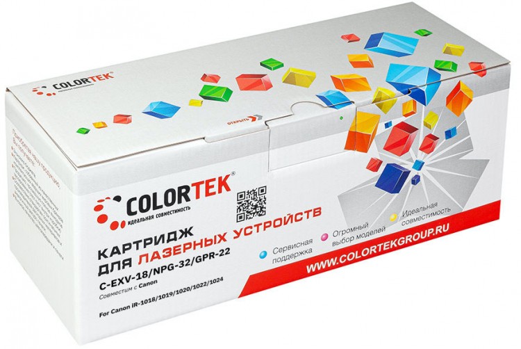 Лазерный картридж Colortek C-EXV18/ NPG-32/ GPR-22 для принтеров Canon IR iR-1018/ 1019/ 1020/ 1022/ 1024 (0386B002), черный, 8400 к.