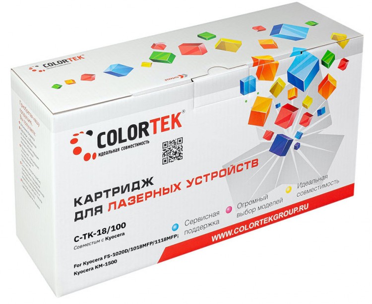 Лазерный картридж Colortek C-TK-18/ 100 для принтеров Kyocera FS-1020D/ 1018MFP/ 1118MFP, KM-1500, черный, 7200 к.