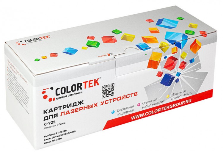 Лазерный картридж Colortek C-725 для принтеров Canon MF3010, LBP 6000, LBP 6020, черный, 2000 к.