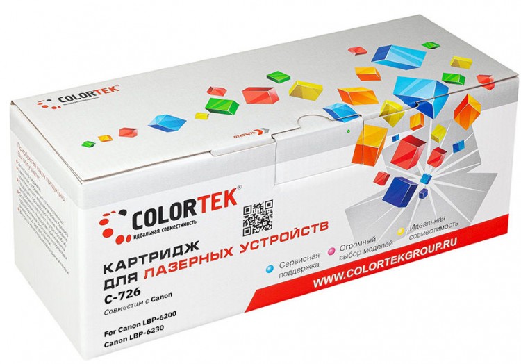 Лазерный картридж Colortek C-726 для принтеров Canon LBP 6200, черный, 2100 к.