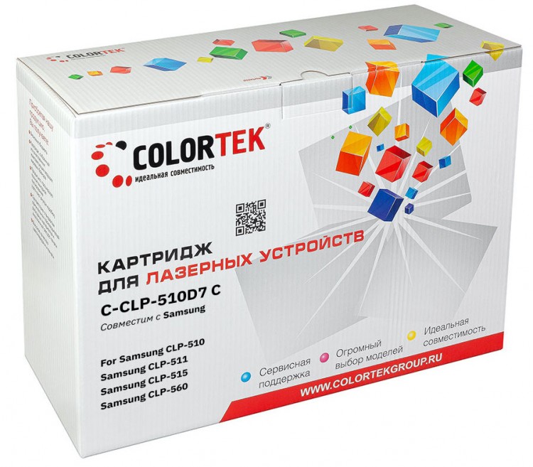 Лазерный картридж Colortek C-CLP-510D5 для принтеров Samsung CLP-510/ 511/ 515/ 560, голубой, 5000к.