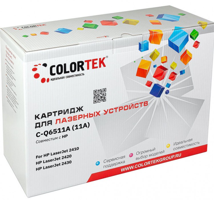Лазерный картридж Colortek C-HP Q6511A для принтеров LJ-2400, 2410, 2420, 2430 Q2611X, Q5611X, черный, 6000 к.