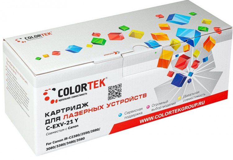 Лазерный картридж Colortek C-EXV21 для принтеров Canon iR-C2380/ 2550/ 2880/ 3080/ 3380/ 3480/ 3580, желтый, 14000 к.