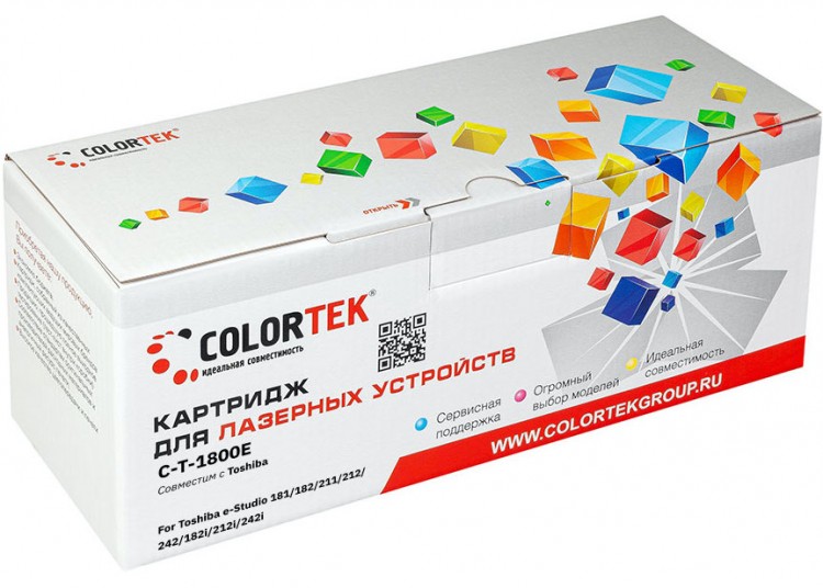 Лазерный картридж Colortek C-T-1800E для принтеров Toshiba E-Studio 181/ 182 / 211/ 212/ 242/ 182i/ 212i/ 242i, черный, 24000 к.