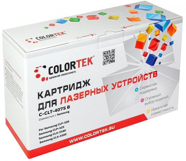 Лазерный картридж Colortek C-CLT-407S для принтеров Samsung CLP-320/ 320N/ 325/ 325W/CLX-3185/ 3185N/ 3185FN, черный, 1500 к.