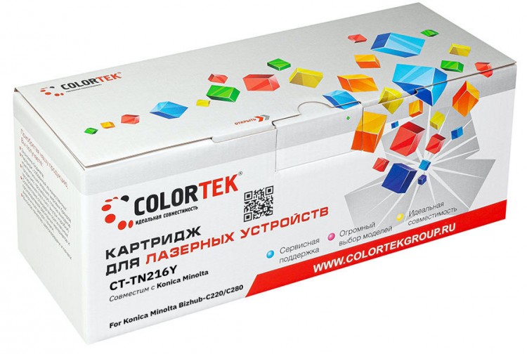 Лазерный картридж Colortek C-TN-216 Y для принтеров Minolta Bizhub-C220,Bizhub-C280, желтый, 26000 к.