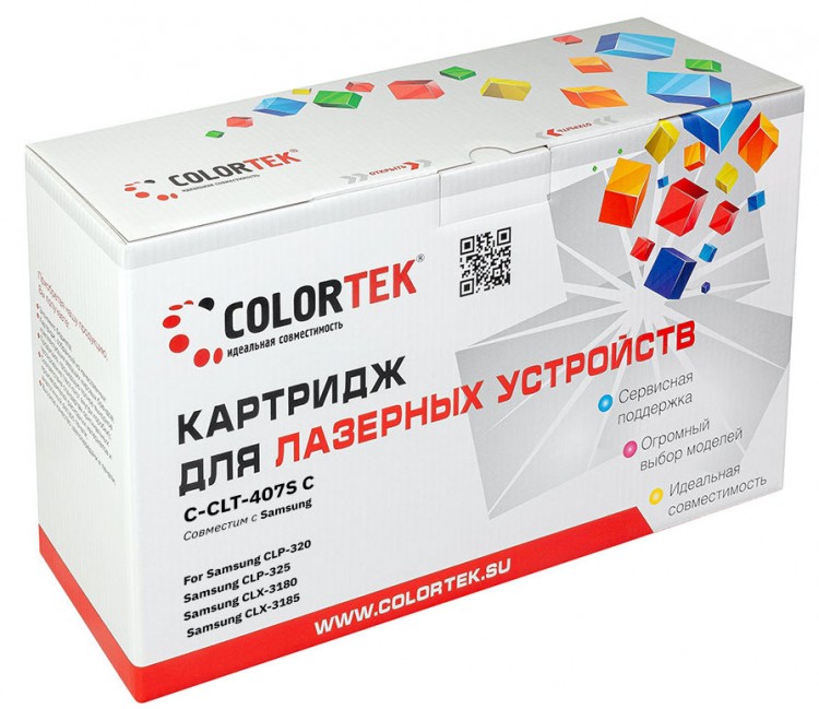 Лазерный картридж Colortek C-CLT-407S для принтеров Samsung CLP-320/ 320N/ 325/  325/ CLX-3185/ 3185N/ 3185FN, голубой, 1000 к.