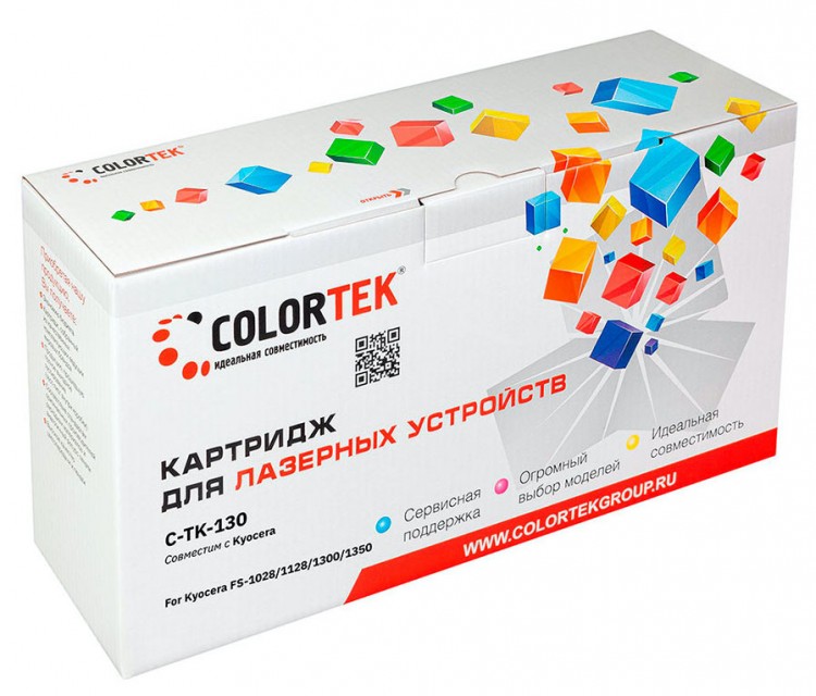 Лазерный картридж Colortek C-TK-130 для принтеров Kyocera FS-1300D/ 1300DN/ 1350DN/ FS-1028MFP/ FS-1028MFP DP/ FS-1128MFP, черный, 7200 к.