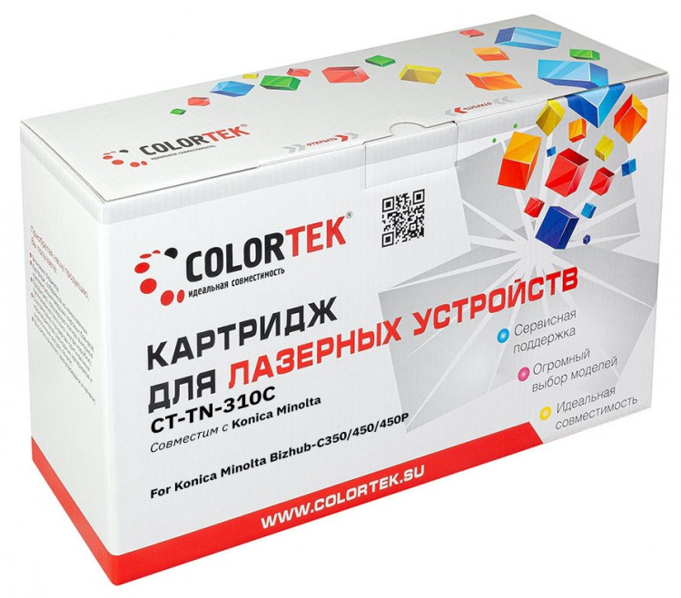 Лазерный картридж Colortek C-TN-310 для принтеров Minolta BizHub 350/450P, С450, голубой, 17500 к.