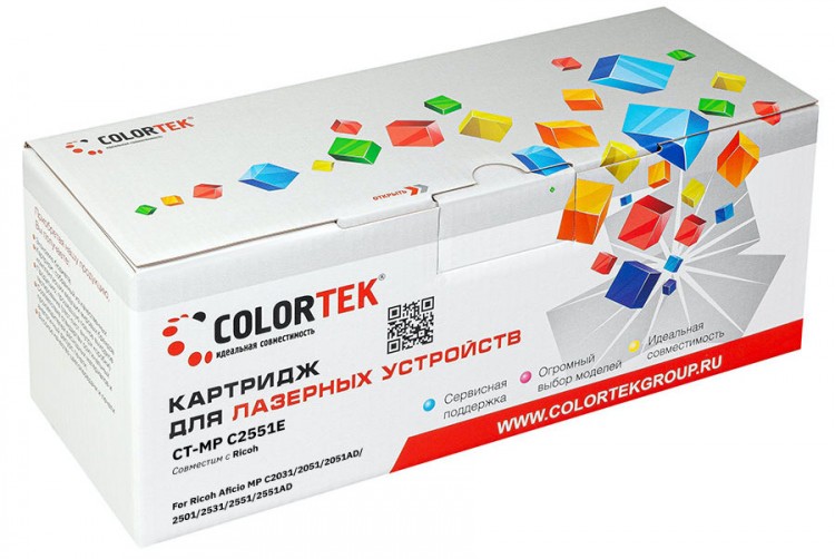 Лазерный картридж Colortek C-MP C2551E (841507) для принтеров Ricoh Aficio MP C2031/ 2051/ 2051AD/ 2501/ 2531/ 2551/ 2551AD, желтый, 10000 к.